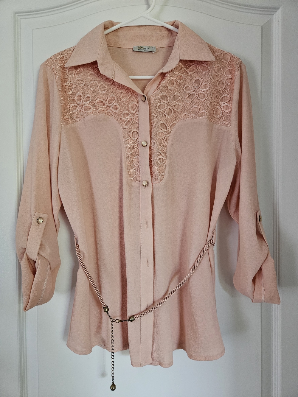 Vero Moda Soft Pink Lace Yoke Button-Down Blouse